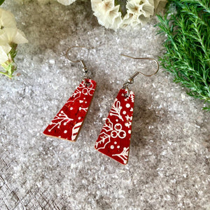 Red Christmas Abstract Hook Earrings - Christmas Natural Cork Jewellery - Incorknito Designs