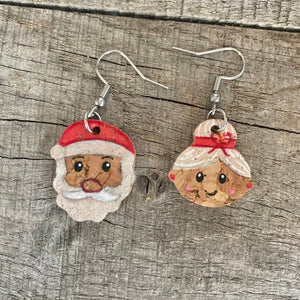 Mr and Mrs Claus Hook Earrings - Christmas Natural Cork Jewellery - Incorknito Designs - Santa Claus