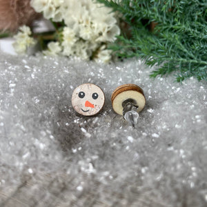 Snowman Stud Earrings - Christmas Natural Cork Jewellery - Incorknito Designs