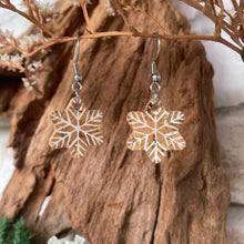 Load image into Gallery viewer, Natural Snowflake Hook Earrings - Christmas Natural Cork Jewellery - Incorknito Designs
