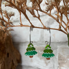 Load image into Gallery viewer, Christmas Tree Open Hoop Earrings - Natural Cork Jewellery - Incorknito Designs
