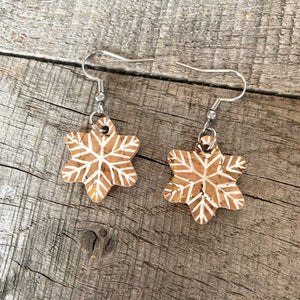 Natural Snowflake Hook Earrings - Christmas Natural Cork Jewellery - Incorknito Designs