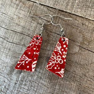 Red Christmas Abstract Hook Earrings - Christmas Natural Cork Jewellery - Incorknito Designs