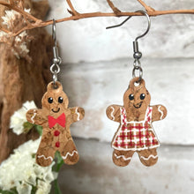 Load image into Gallery viewer, Mr and Mrs Gingerbread Man Hook Earrings - Christmas Natural Cork Jewellery - Incorknito Designs
