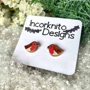 Robin Stud Earrings - Christmas Natural Cork Jewellery - Incorknito Designs