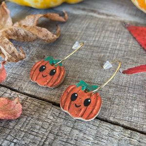 Smiley Mini Pumpkin Hoop Earrings - Natural Cork Jewellery - Incorknito Designs