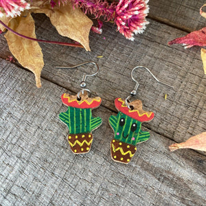 Smiley Cacti Hooks Earrings - Natural Cork Jewellery - Incorknito Designs