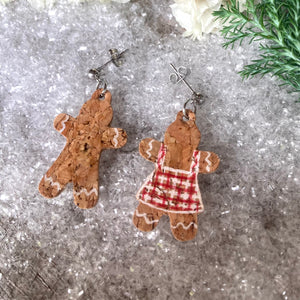 Mr and Mrs Gingerbread Man Ball Stud Earrings - Christmas Natural Cork Jewellery - Incorknito Designs