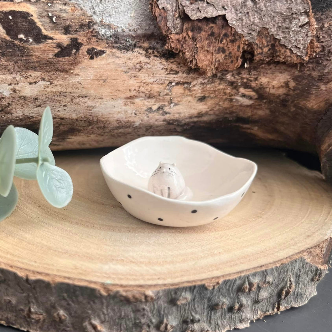 Trinket Bowl With Sitting Cat - Strawberry Lane Studio