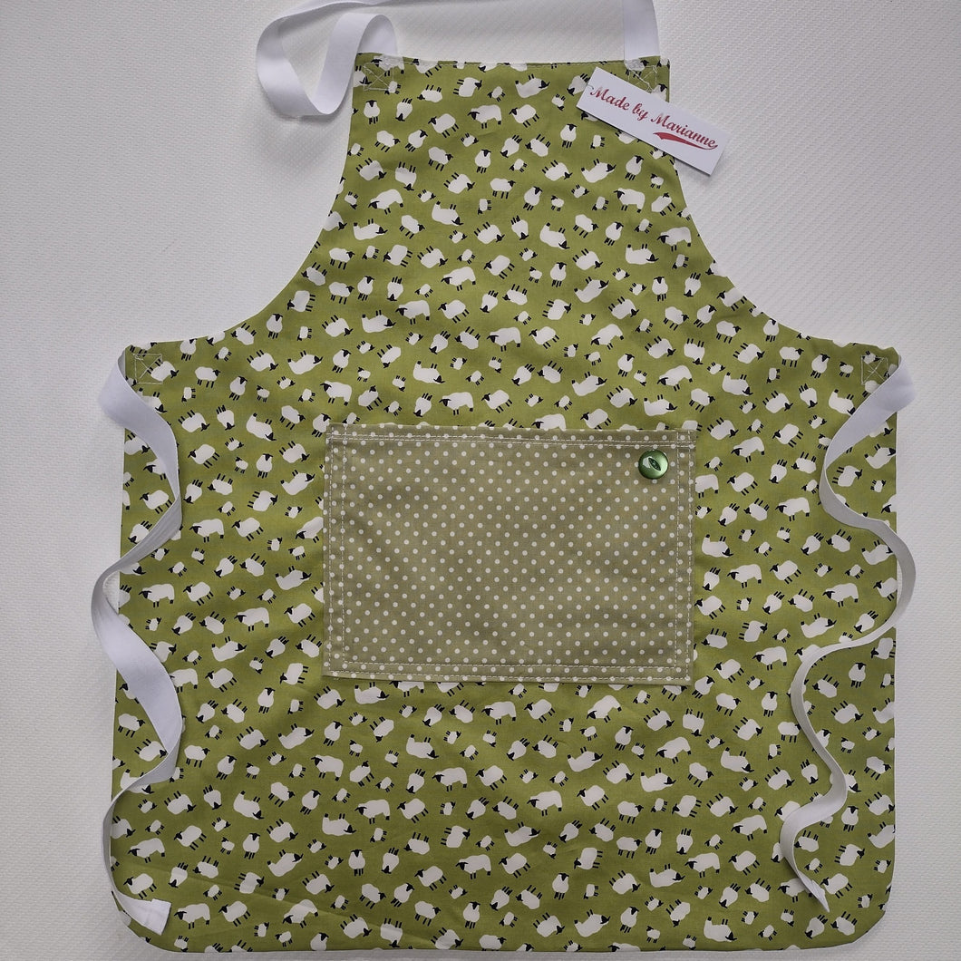 Childrens Apron - Kids Pinny - Green Sheep - Made by Marianne Gifts