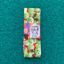 Load image into Gallery viewer, Festive Fabric hair ties - Sprouts - Adult and Child Sizes
