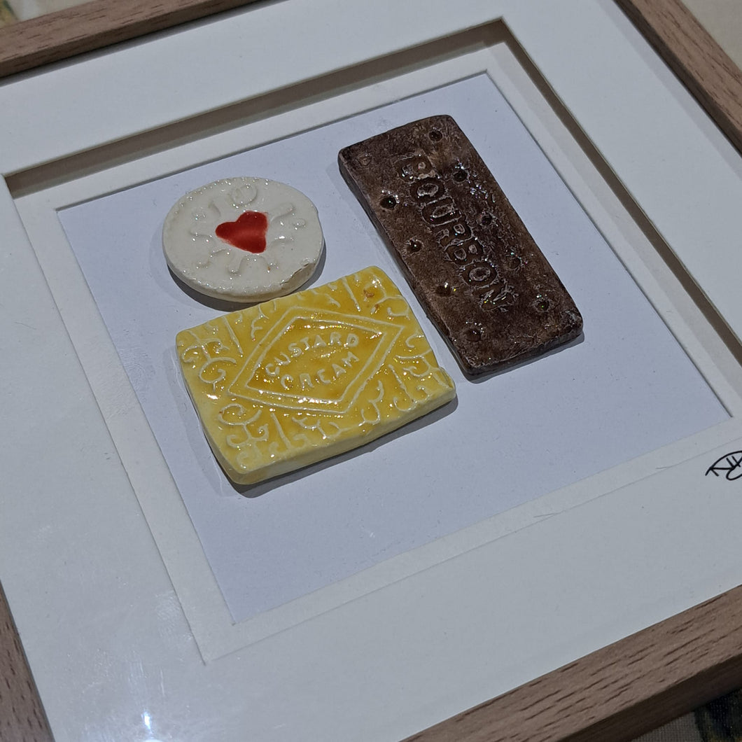 Framed Ceramic Biscuits - Bourbon, Custard Cream & Jammy Dodger - Upsydaisy Craft