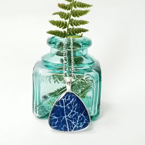 Cyanotype Whisp Triangular Pendant  - Resin Beaded Jewellery - Nimanoma