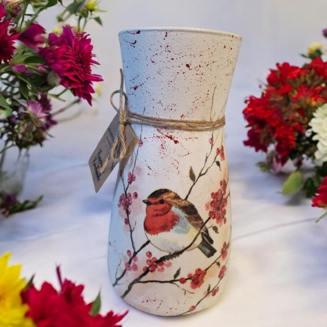 Decoupaged Vase - Robin - Wonderwall Art - COLLECTION ONLY