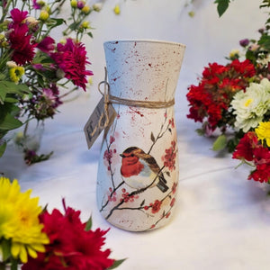 Decoupaged Vase - Robin - Wonderwall Art - COLLECTION ONLY