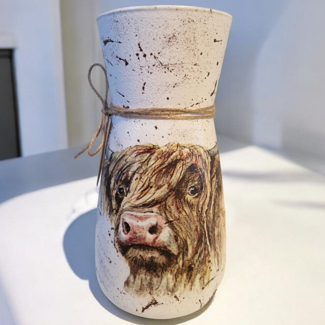 Decoupaged Vase - Highland Cow - Wonderwall Art - COLLECTION ONLY