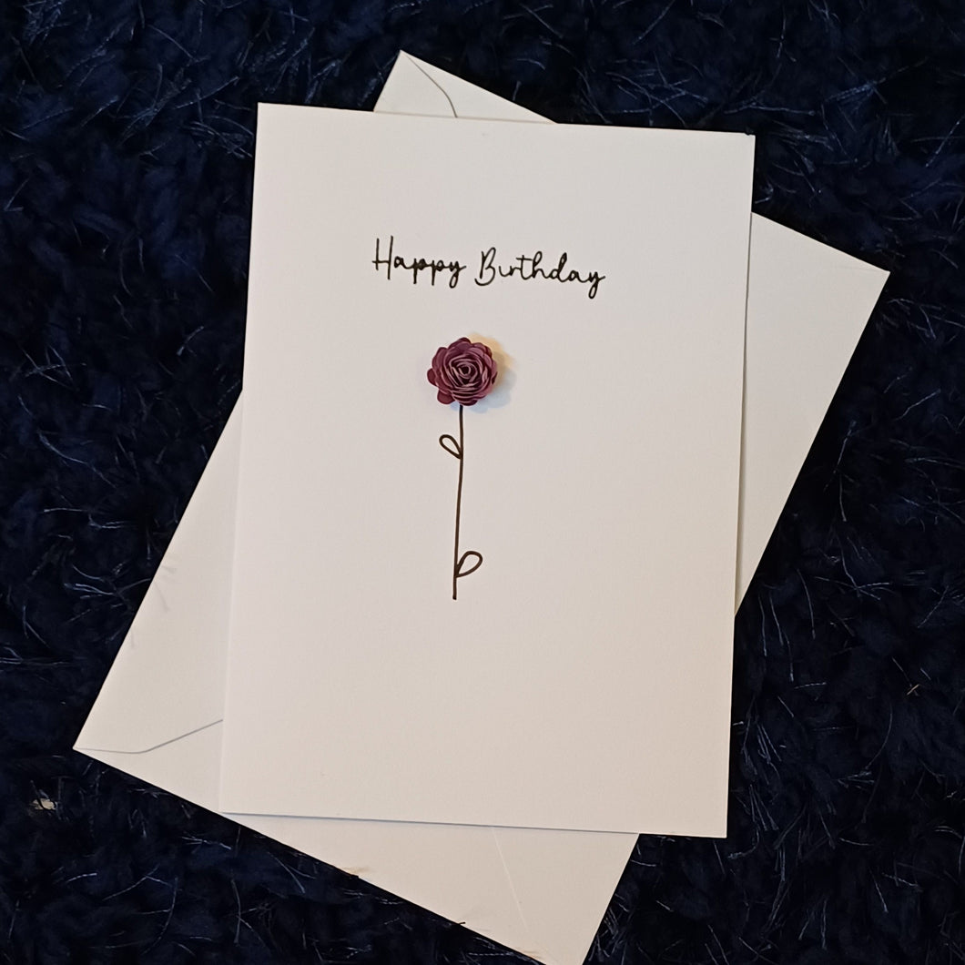 Greetings Card - Happy Birthday - Purple Hand Rolled Paper Rose - Flowers by Laurzy