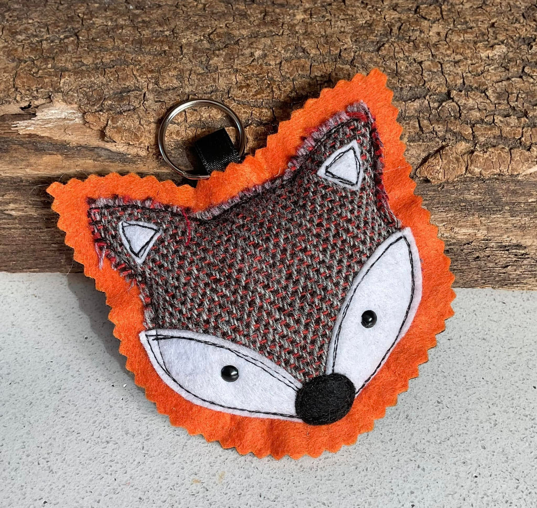 Fox Face Key Ring - Felt Fox - Harris Tweed - Quirky Threads Art