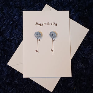 Greetings Card - Happy Mothers Day - Light Blue Hand Rolled Paper Roses - Flowers by Laurzy