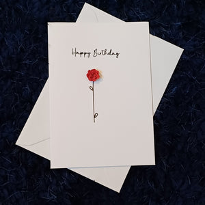 Greetings Card - Happy Birthday - Red Hand Rolled Paper Rose - Flowers by Laurzy