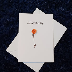 Greetings Card - Happy Mothers Day - Orange Hand Rolled Paper Rose - Flowers by Laurzy