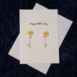 Greetings Card - Happy Mothers Day - Yellow Hand Rolled Paper Roses - Flowers by Laurzy