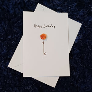 Greetings Card - Happy Birthday - Orange Hand Rolled Paper Rose - Flowers by Laurzy