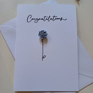 Greetings Card - Congratulations - Light Blue Hand Rolled Paper Rose - Flowers by Laurzy