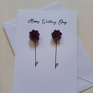Greetings Card - Happy Wedding Day - Purple Hand Rolled Paper Rose - Flowers by Laurzy