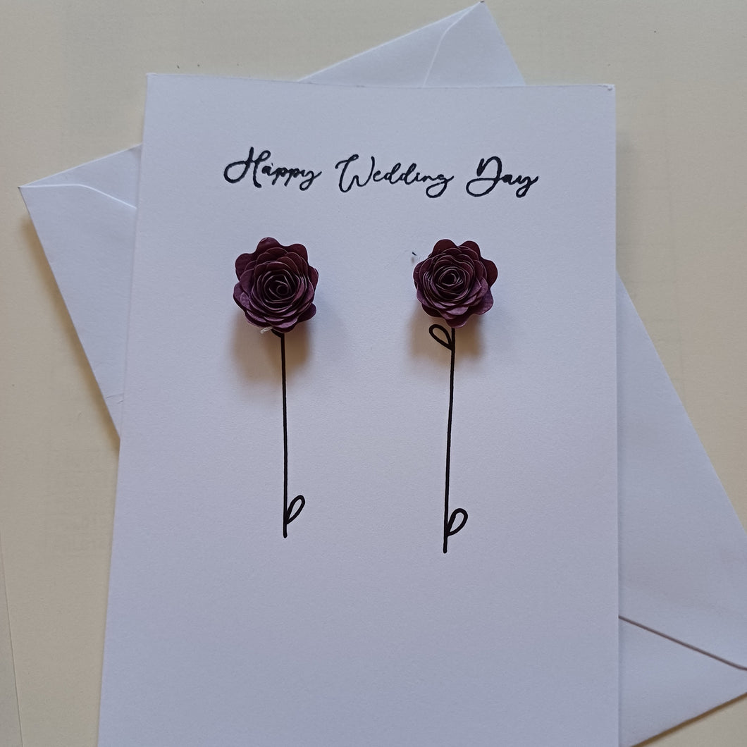 Greetings Card - Happy Wedding Day - Purple Hand Rolled Paper Rose - Flowers by Laurzy