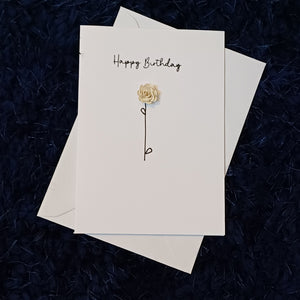 Greetings Card - Happy Birthday - White Hand Rolled Paper Rose - Flowers by Laurzy