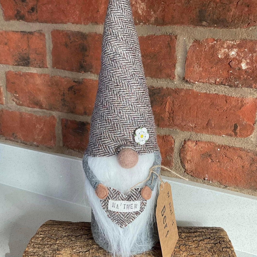 Yorkshire Gnome - Heather Tweed  - Na' then - Quirky Threads Art