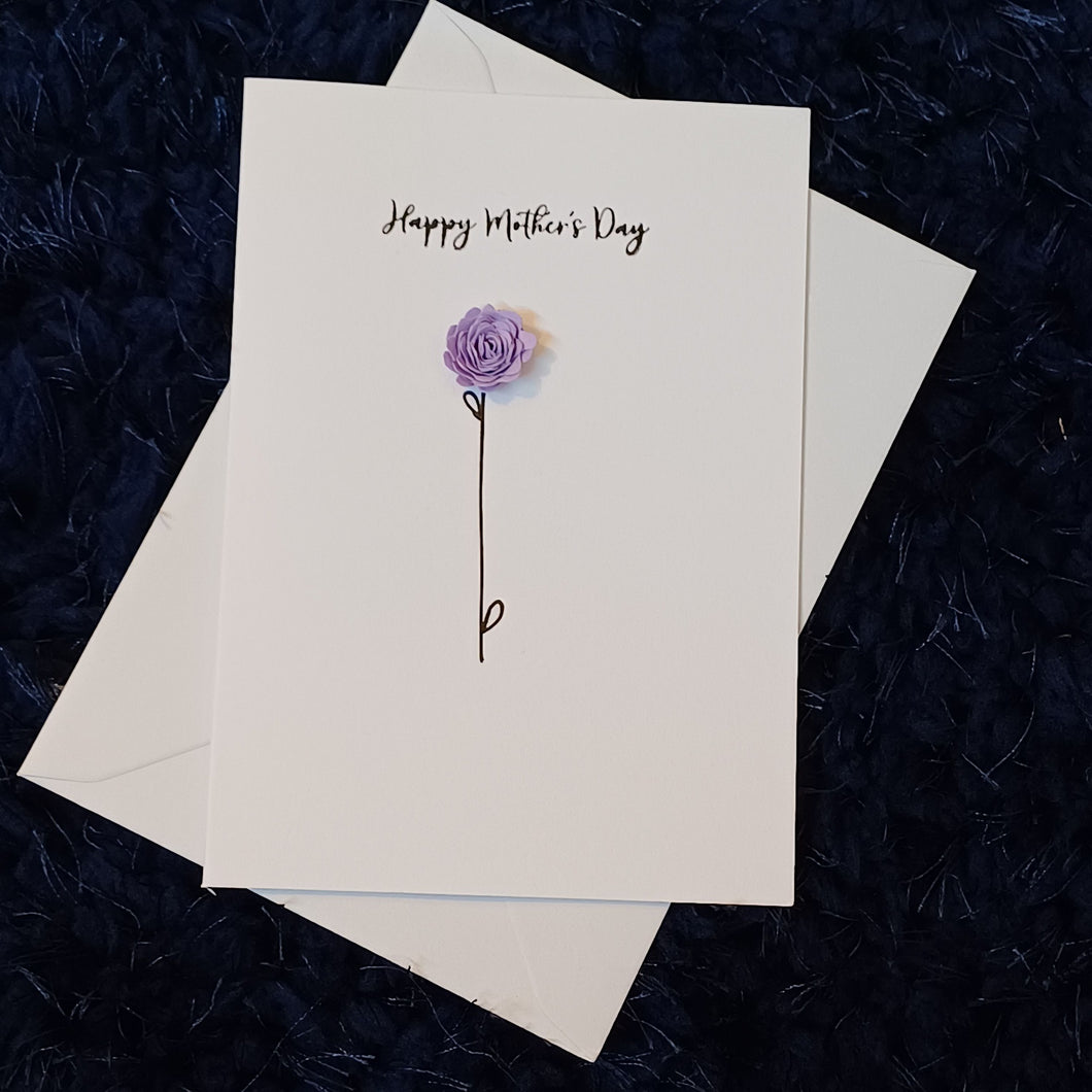 Greetings Card - Happy Mothers Day - Lilac Hand Rolled Paper Rose - Flowers by Laurzy