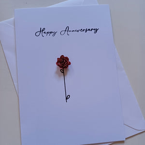 Greetings Card - Happy Anniversary - Light Red Hand Rolled Paper Rose - Flowers by Laurzy