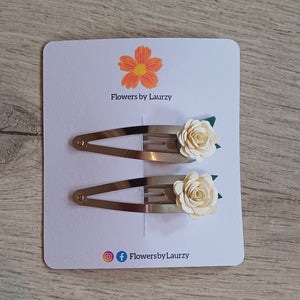 Hair Clip Set - Hand Rolled Paper Rose - Cream - Flowers by Laurzy