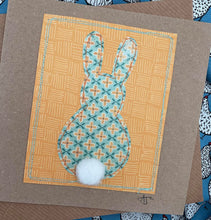 Load image into Gallery viewer, Easter Bunny Greetings Card - Fabric Collage Card - Lots of colours - Quirky Threads Art
