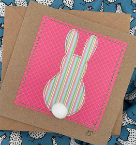 Easter Bunny Greetings Card - Fabric Collage Card - Lots of colours - Quirky Threads Art
