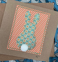 Load image into Gallery viewer, Easter Bunny Greetings Card - Fabric Collage Card - Lots of colours - Quirky Threads Art

