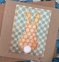 Load image into Gallery viewer, Easter Bunny Greetings Card - Fabric Collage Card - Lots of colours - Quirky Threads Art
