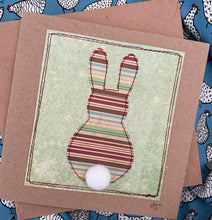 Load image into Gallery viewer, Easter Bunny Greetings Card - Fabric Collage Card - Lots of colours - Quirky Threads Art
