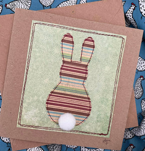 Easter Bunny Greetings Card - Fabric Collage Card - Lots of colours - Quirky Threads Art