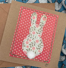 Load image into Gallery viewer, Easter Bunny Greetings Card - Fabric Collage Card - Lots of colours - Quirky Threads Art
