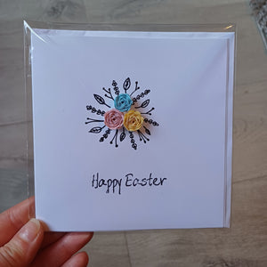 Greetings Card - Happy Easter - Hand Rolled Paper Rose Bouquet - Flowers by Laurzy
