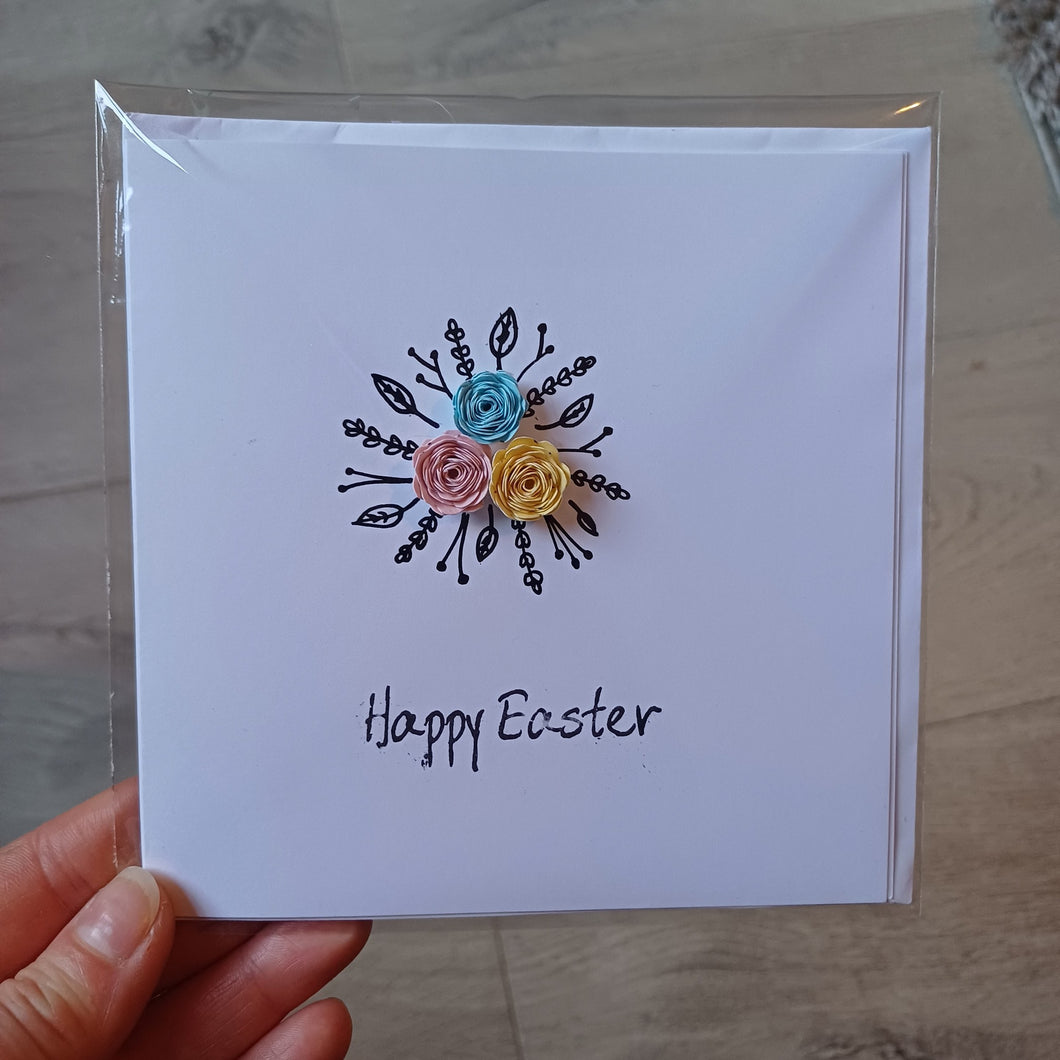 Greetings Card - Happy Easter - Hand Rolled Paper Rose Bouquet - Flowers by Laurzy