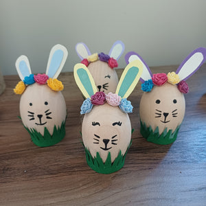 Easter Bunny - Wooden Decoration  - Paper Rolled Rose - Flowers by Laurzy