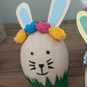 Easter Bunny - Wooden Decoration  - Paper Rolled Rose - Flowers by Laurzy