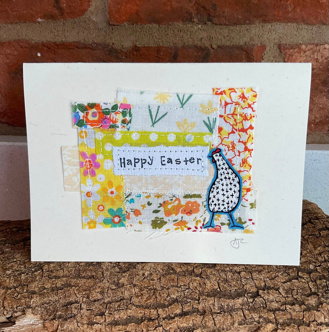 Greetings Card - Happy Easter - Fabric Collage Card - Quirky Threads Art