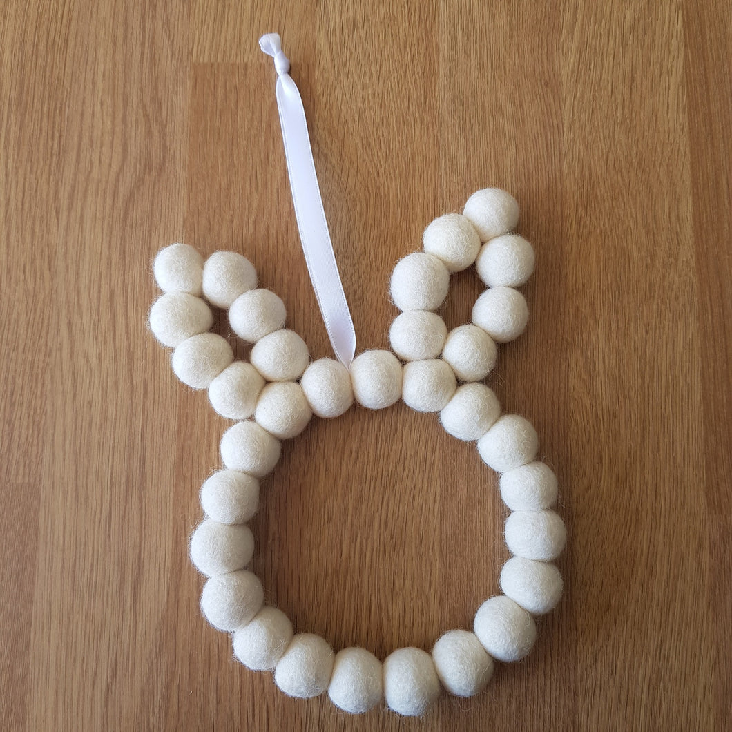 Bunny Rabbit - Felt Ball Hanging Decoration - White - Useless Buttons