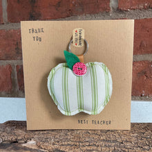Load image into Gallery viewer, Fabric Apple Keyring And Card - Thank You Best Teacher - Quirky Threads Art
