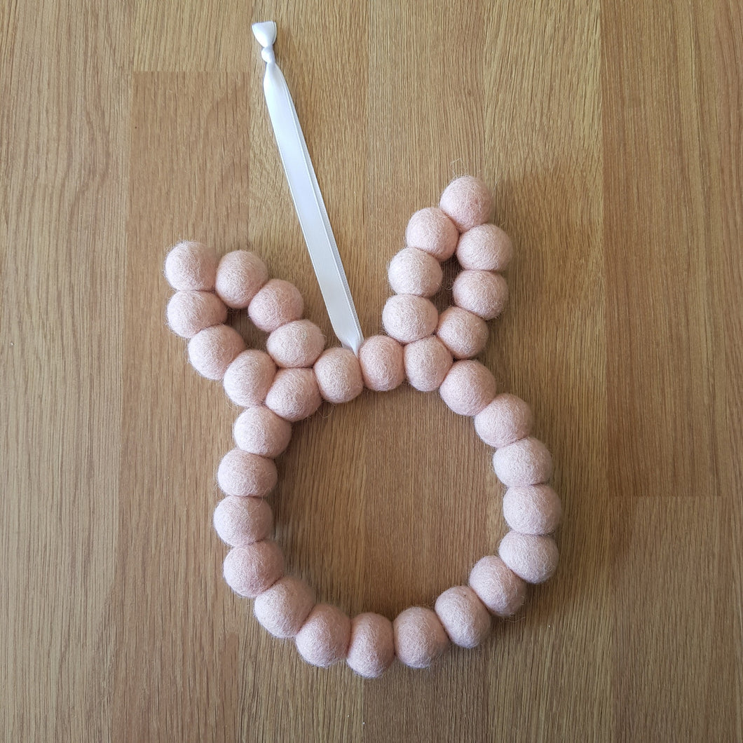 Bunny Rabbit - Felt Ball Hanging Decoration - Blush Pink - Useless Buttons